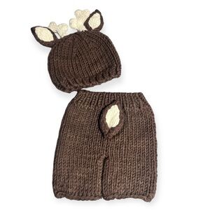 Newborn Homemade Crochet knit Baby Deer Outfit, Pants and Hat‎